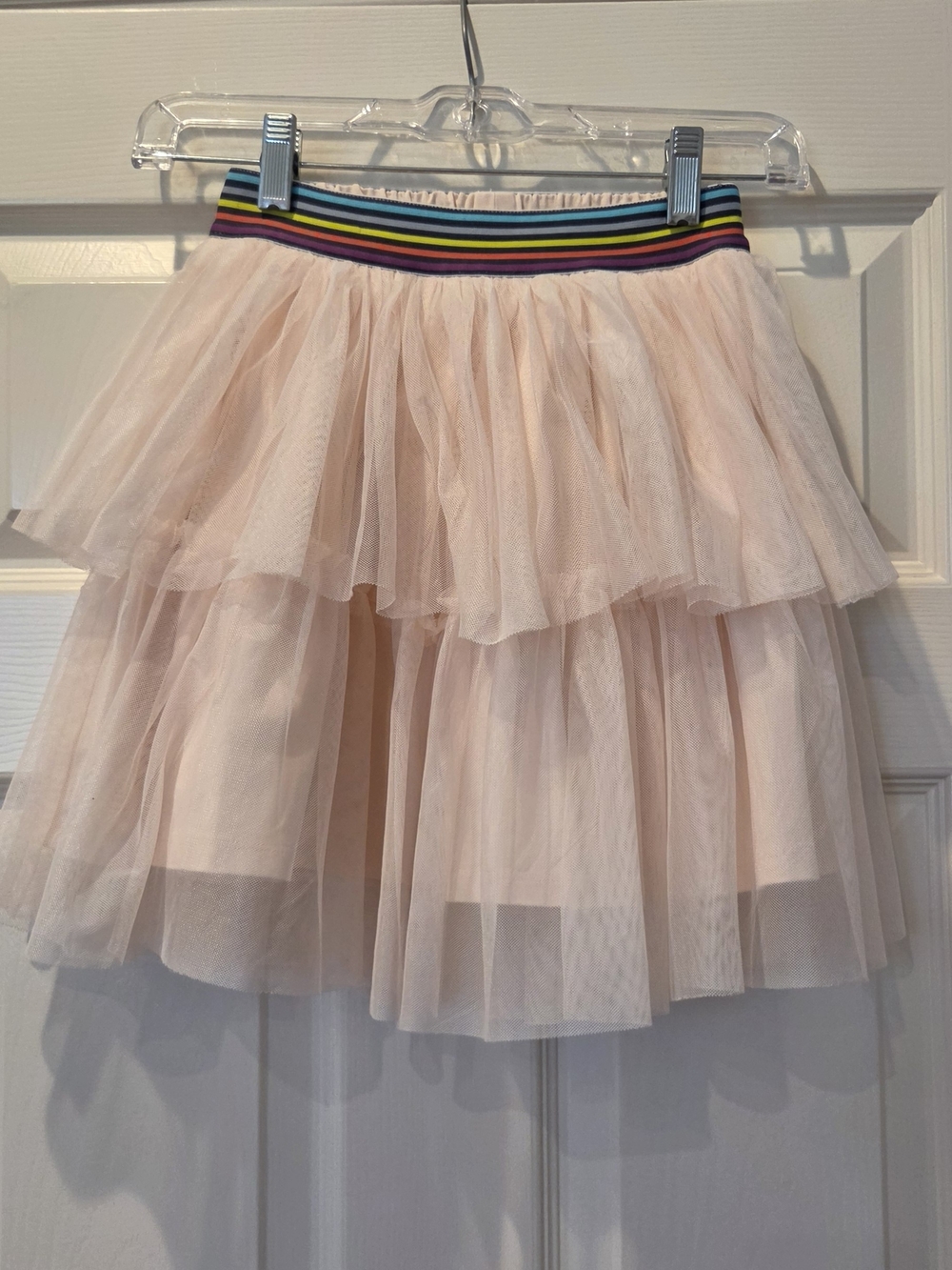 Tea Collection Pale Pink Tiered Tulle Skirt with Rainbow Elastic Waist